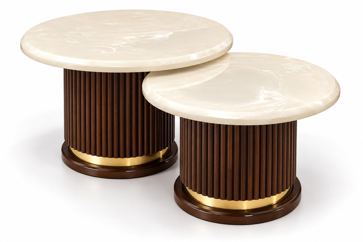 Flute Marble Top Coffee Table Set of 2
